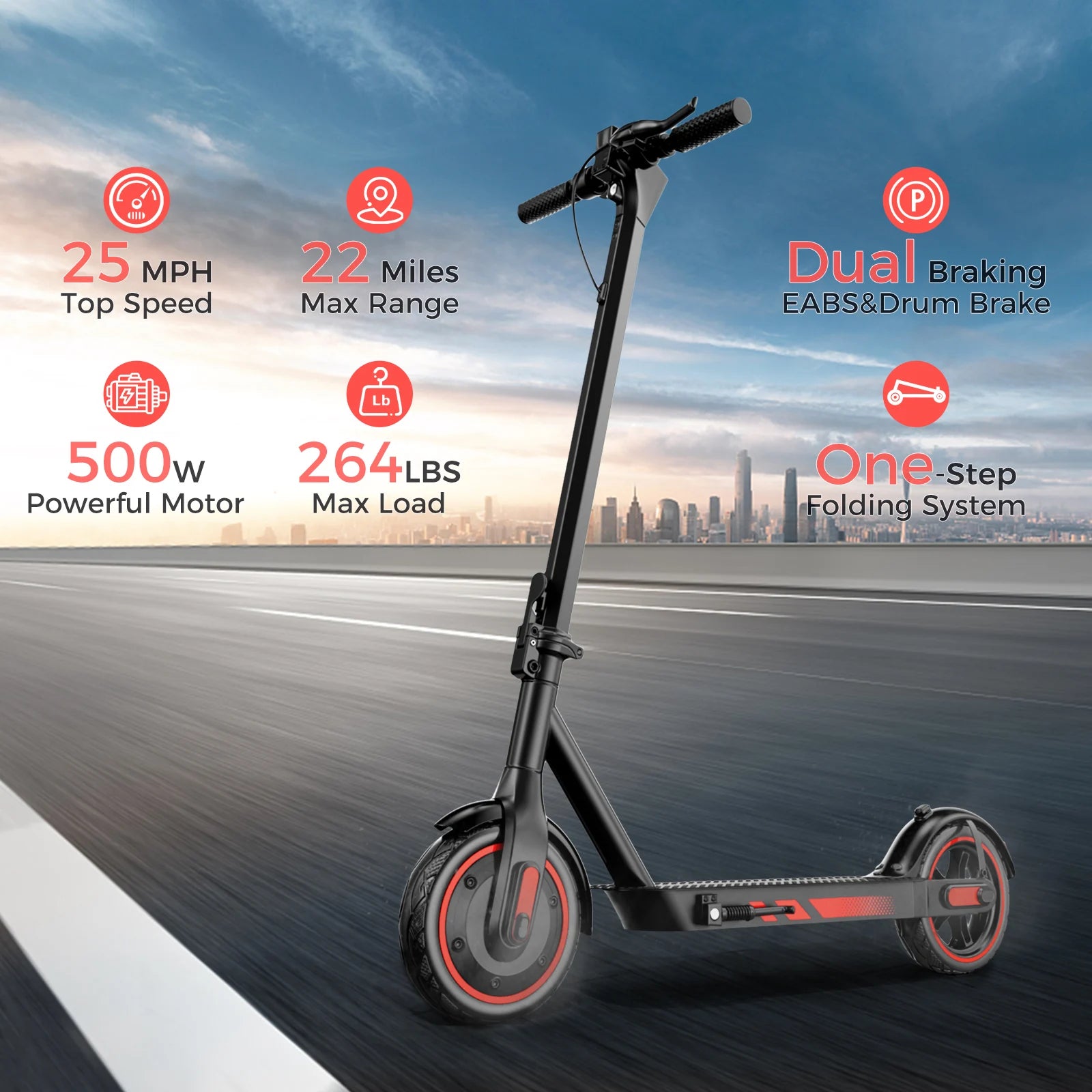 V10 Foldable Electric Scooter | 500W Motor, 25-Mile Range | Adults