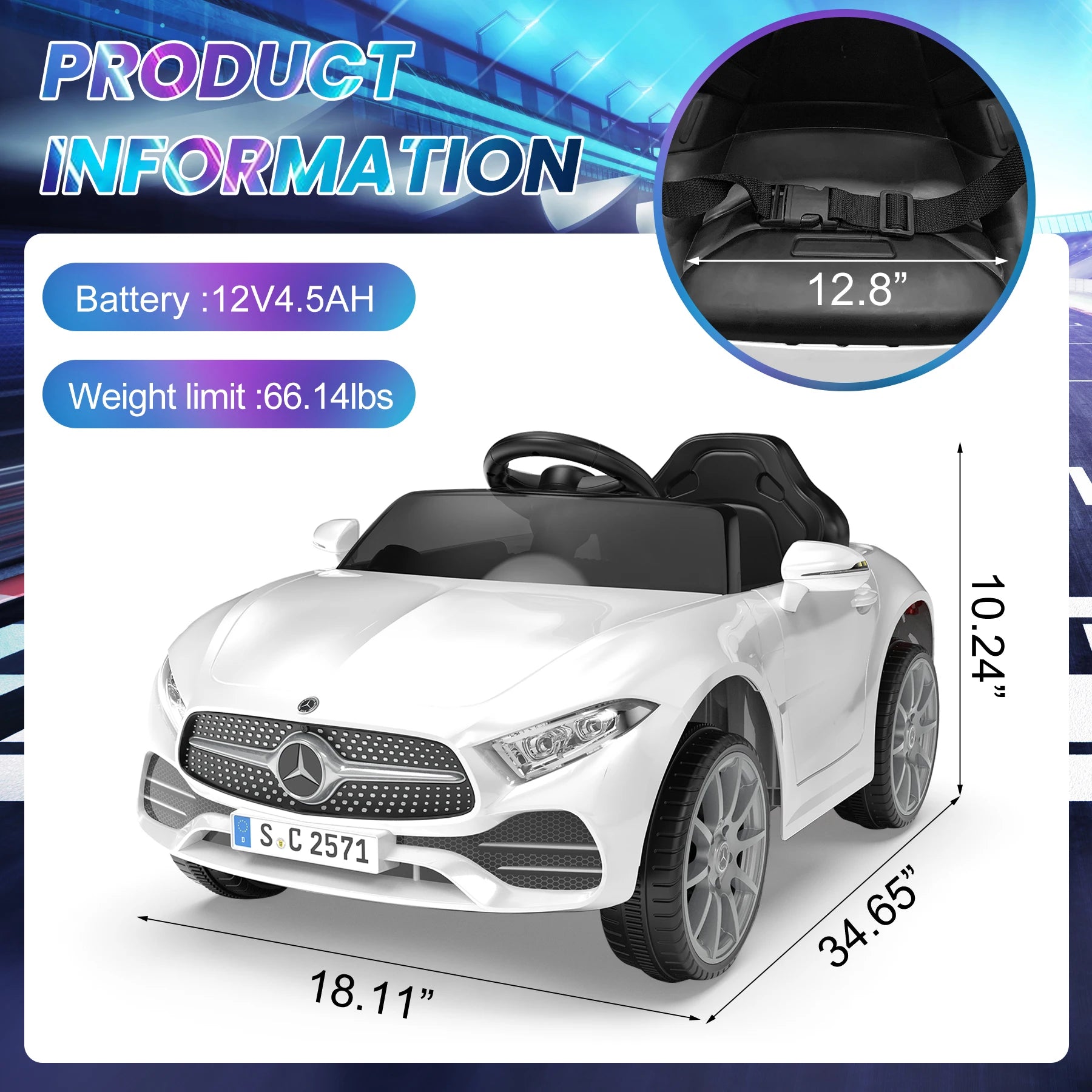 Mercedes-Benz Kids 12V Electric Ride-On Car with Remote Control | Ages 2–5 | White