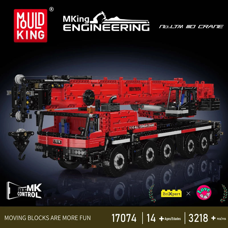 Mould King 17073 17074 Technical RC LTM 1110 Crane Building Block Toy - App-Controlled Engineering Truck, Kids Construction Brick Set, Perfect Christmas Gift